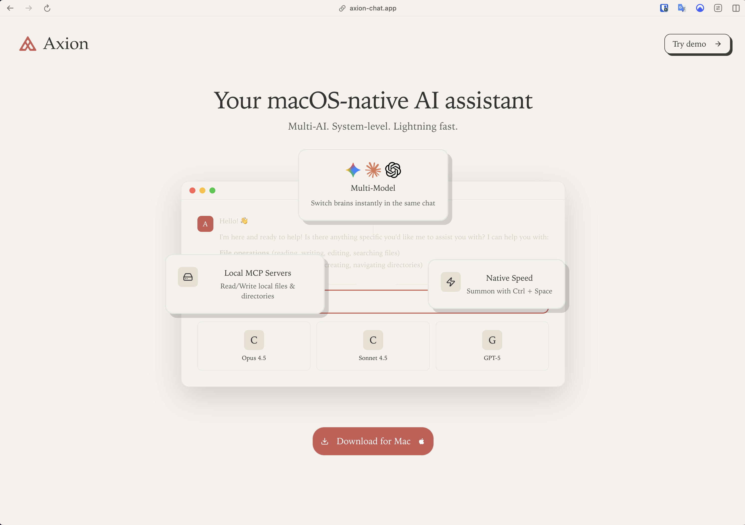 Axion macOS-native AI assistant application interface
