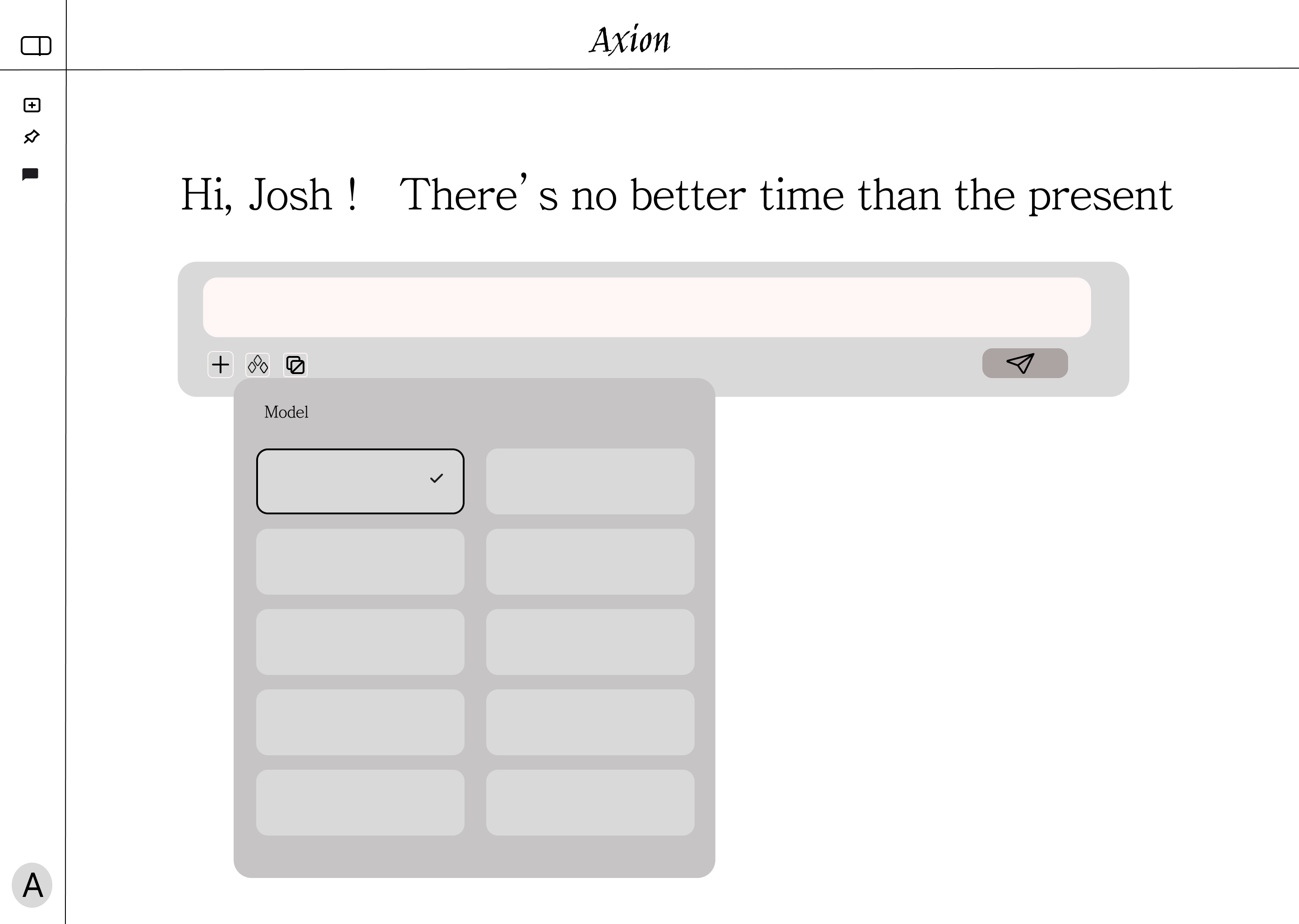 Axion wireframe - Model selection interface