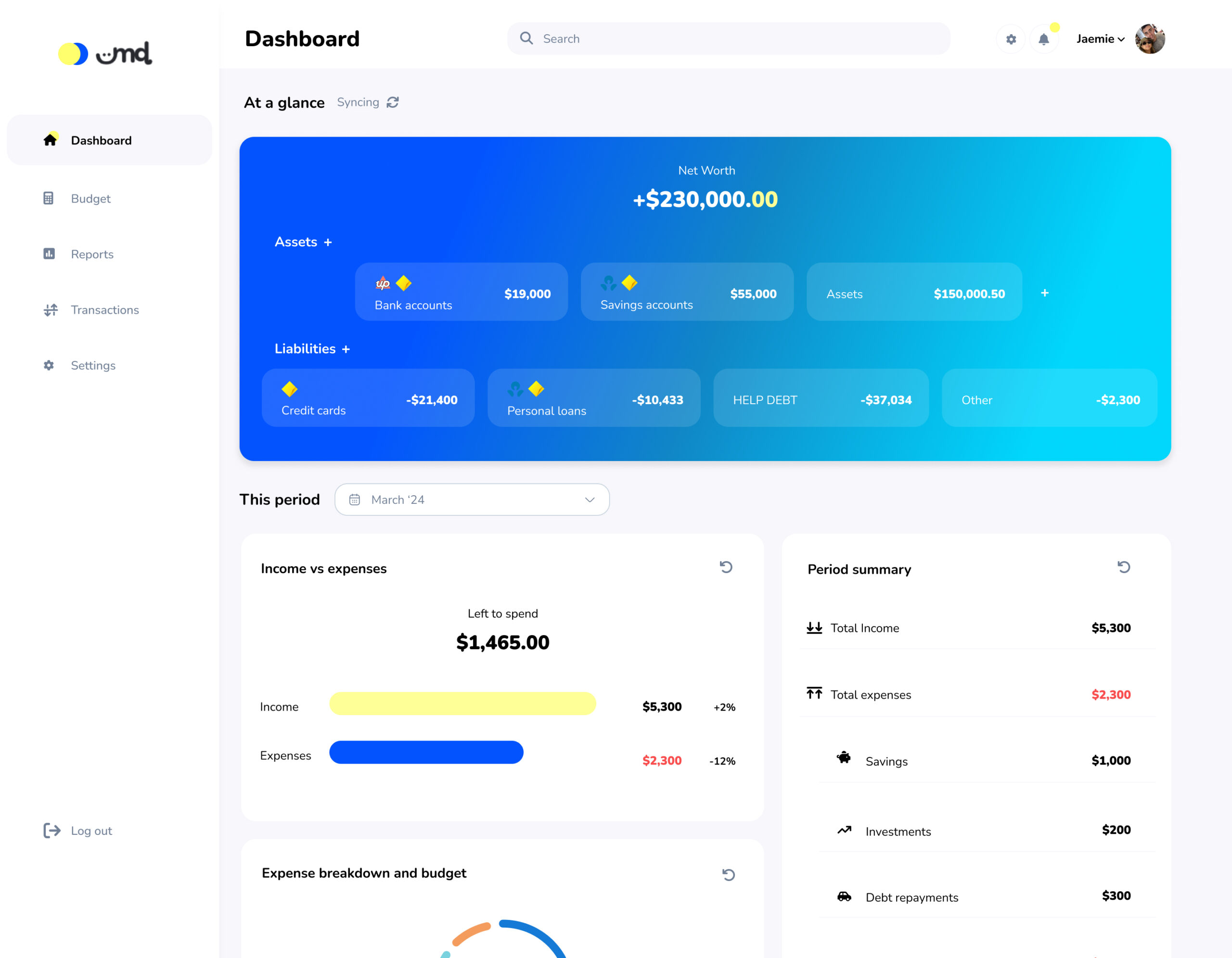 Mydosh app dashboard
